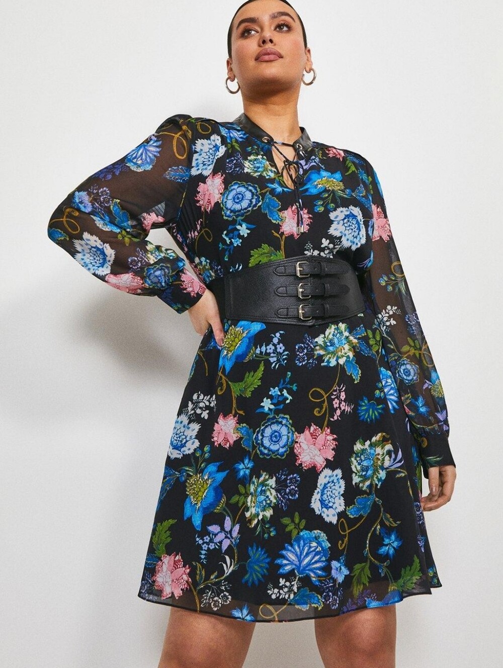 NEW Karen Millen Soft Floral Black Short Dress Size 8 (UK 12)